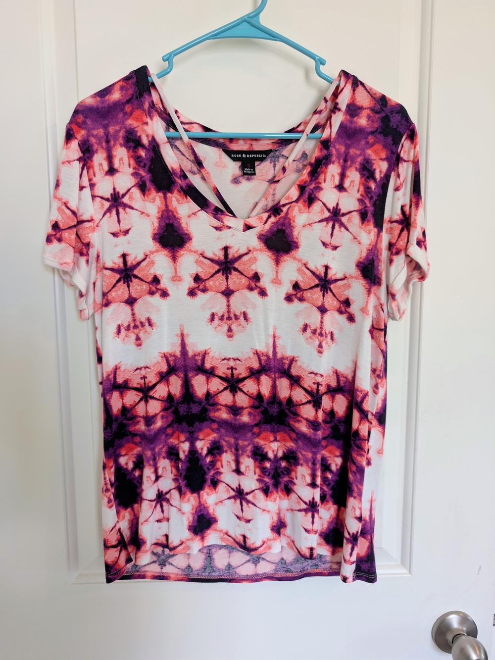 Rock & Republic Purple & Pink Tie-Dye V-Neck Tee Boho Edgy
